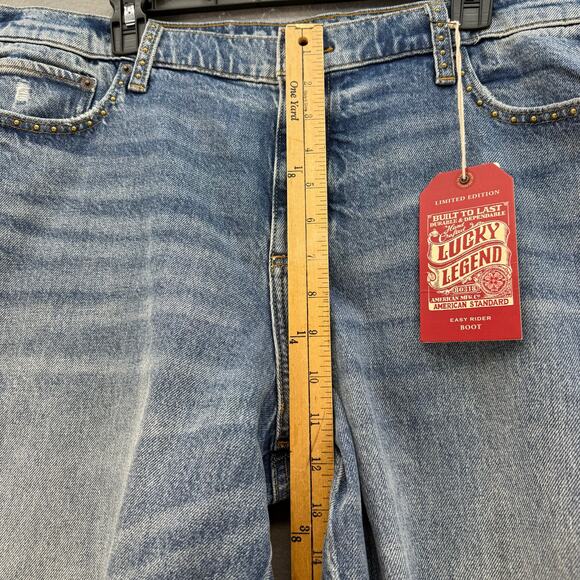 Lucky Legend Jeans Women's 18/34R Blue Easy Rider Boot Peace Sign Patch NWT - Picture 13 of 16